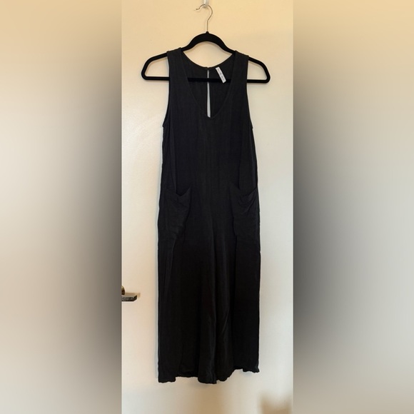 Rachel Pally Rayon/Linen Remy Romper with Front Pockets in Washed Out Black in S - Picture 3 of 11